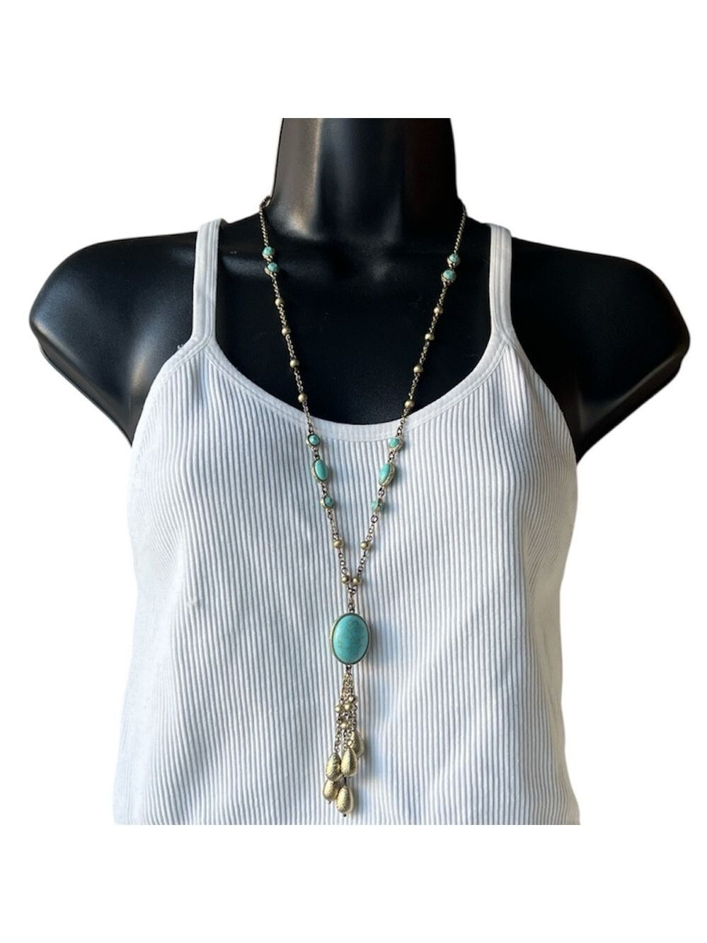Lia Sophia Windstorm Gold Tone necklace with faux Turquoise Pendant
